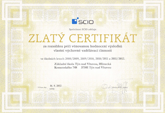 Certifikát společnosti
Scio
